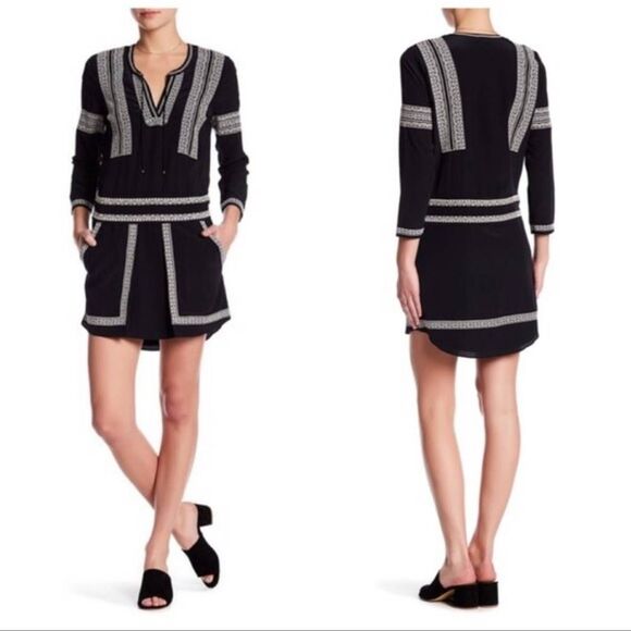 Veronica Beard Ignacio Silk Embroidered Tie V Neck Dropped Waist Mini Dress Sz. - Picture 1 of 10